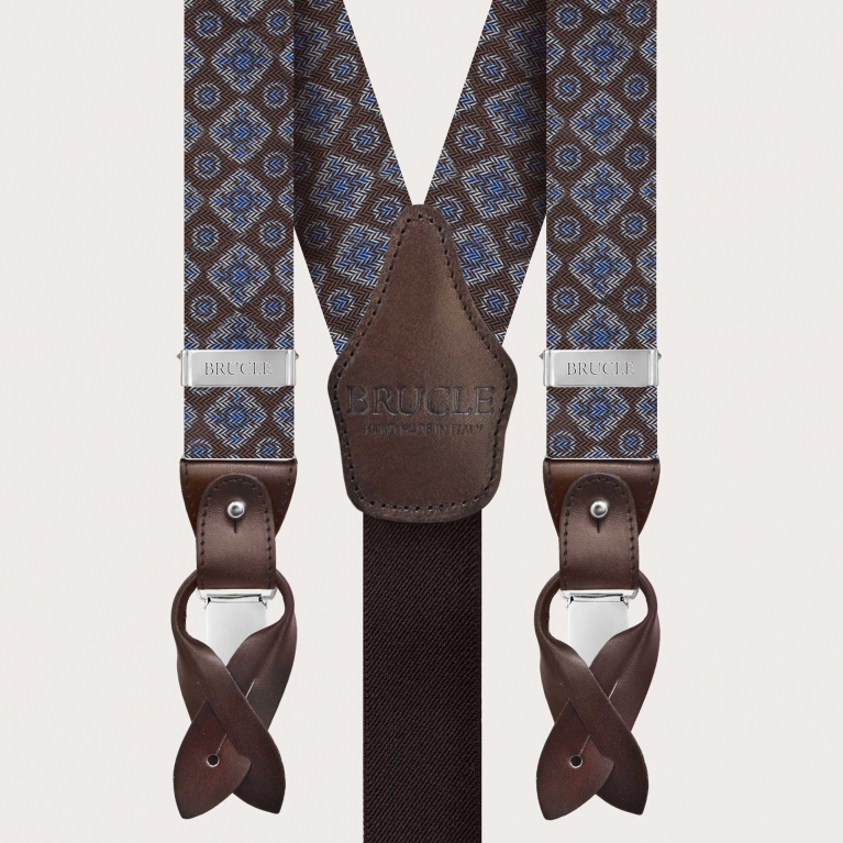 Ensemble de bretelles et cravate en soie marron à motif épineux