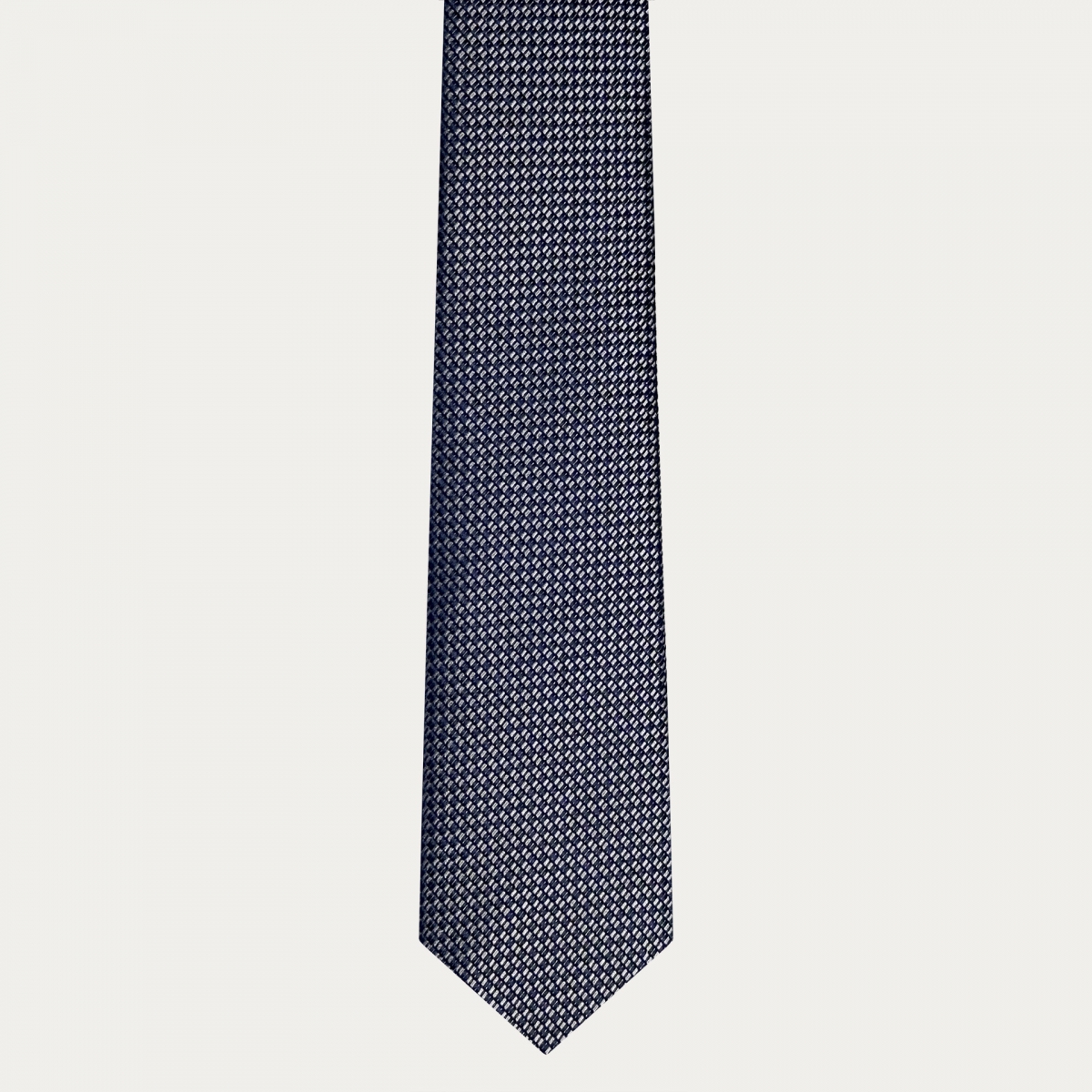 Cravatta uomo in seta jacquard argento e navy