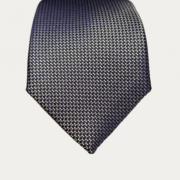 Men's silver and navy jacquard silk tie