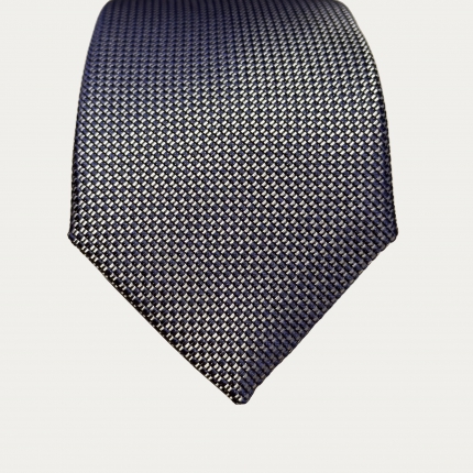 Men's silver and navy jacquard silk tie