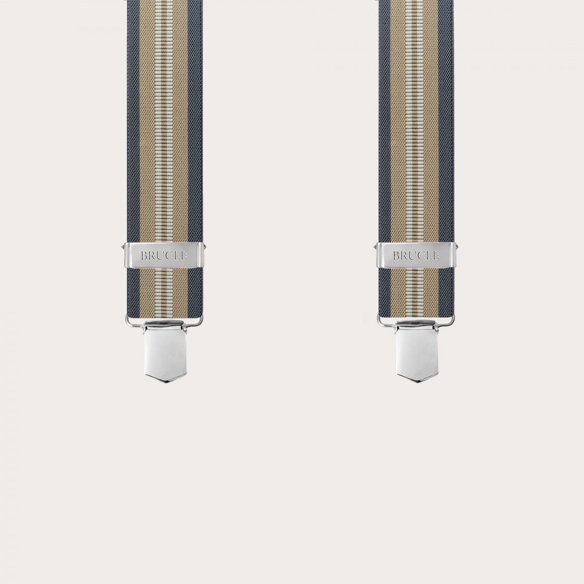 Unisex beige und blau gestreifte elastische Hosenträger mit Clips