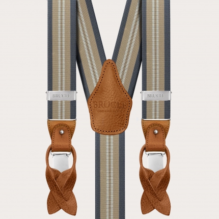 Coordinated set of striped suspenders and champagne silk tie