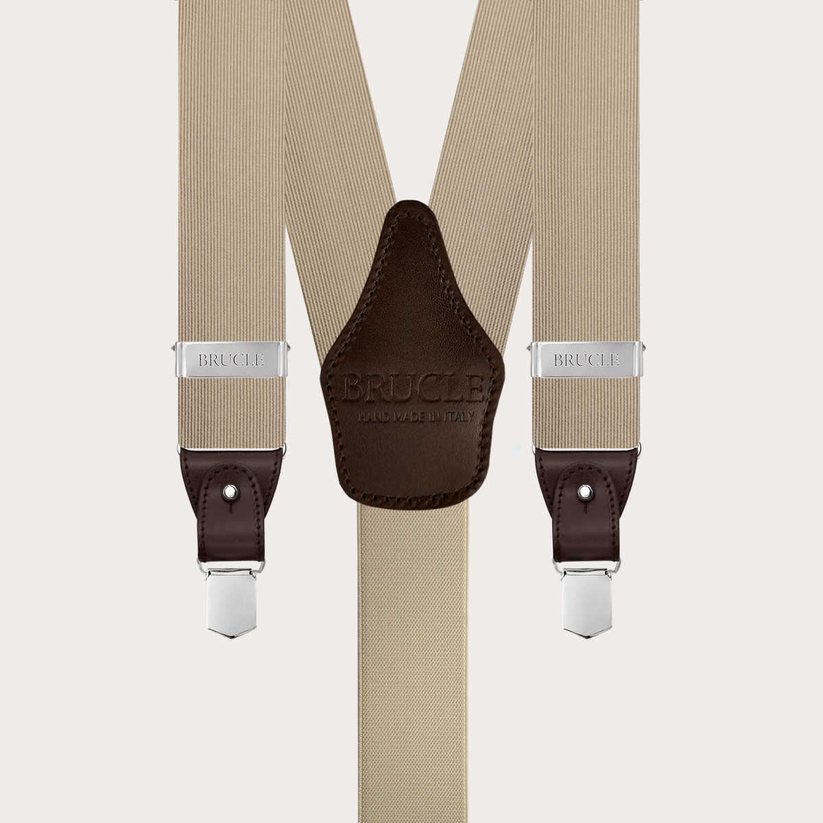 Men's suspenders in champagne silk for buttons or clips