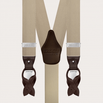 Men's suspenders in champagne silk for buttons or clips