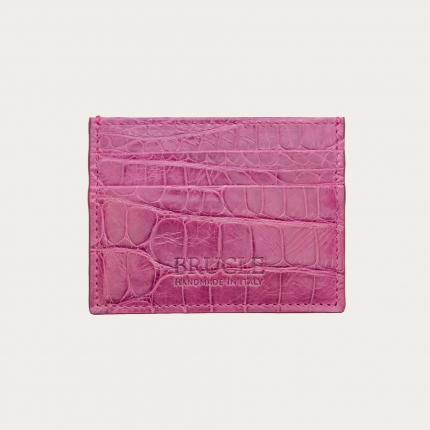 Semi-glossy pink alligator credit card holder