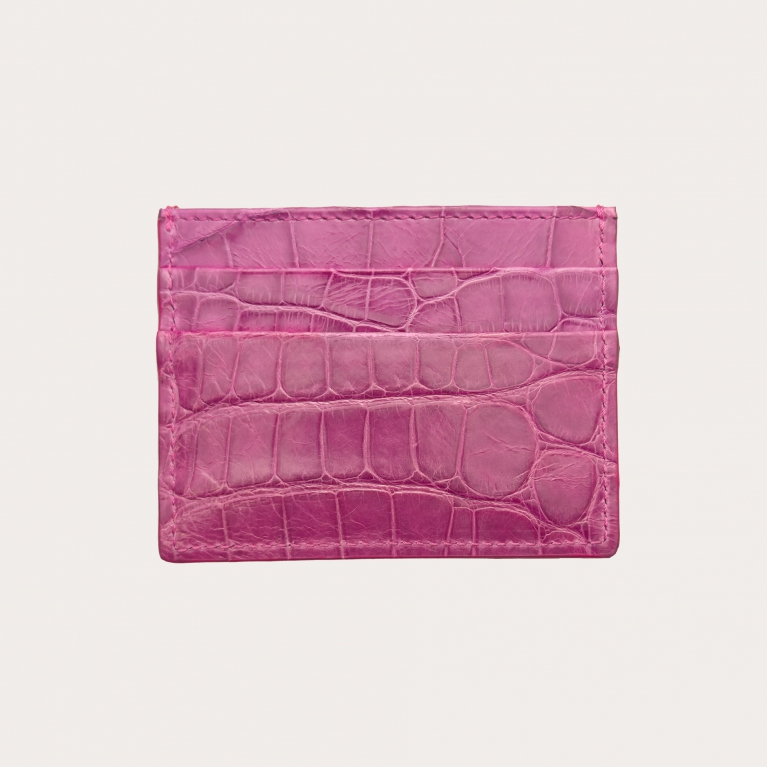 Custodia porta carte di credito in alligatore rosa semi lucido