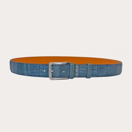 Cintura in pelle blue jeans con lavorazione patchwork