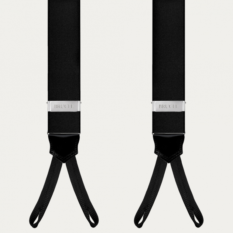 Bretelle eleganti in raso nere con asole per bottoni