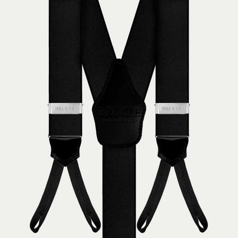 Elegante schwarze Hosenträger aus Satin mit Knopflöchern