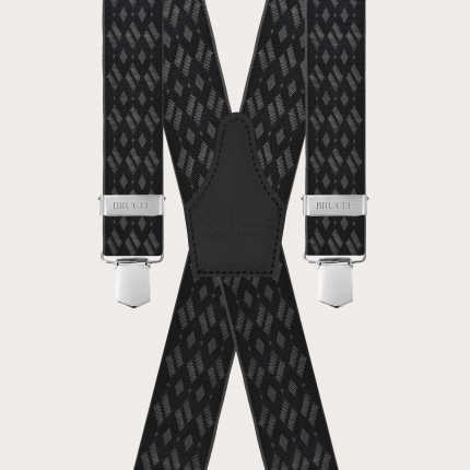 Breite X-förmige Hosenträger mit schwarz-grauem Rautenmuster
