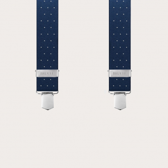 X-back blue polka dot unisex suspenders with clips only