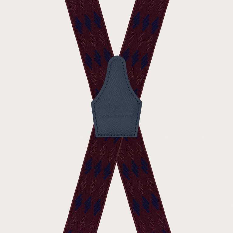 Bretelle larghe unisex bordeaux a righe blu solo clip