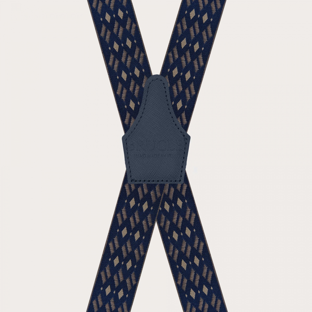 Breite X-Hosenträger nur mit Clip-Befestigung, in Blau und Beige mit Rautenmuster