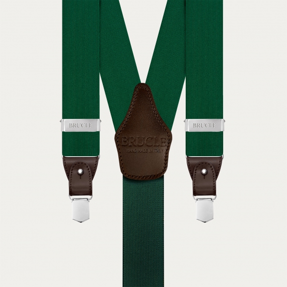 Tirantes de seda verde para hombre con cuero marrón