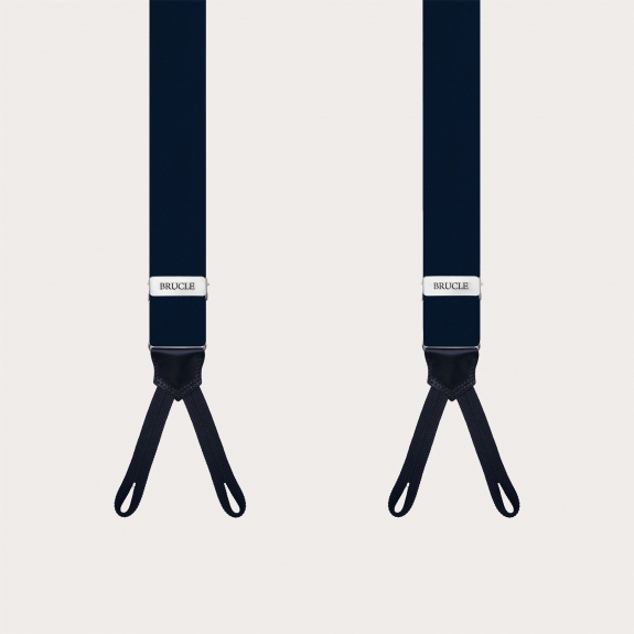 Navy blue silk satin narrow braces with button loops