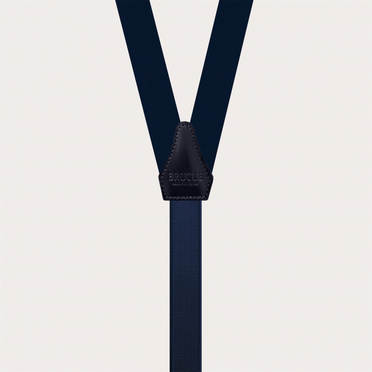 Bretelle strette in raso di seta blu navy con asole per bottoni