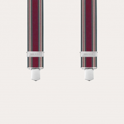 Burgundy suspenders with vertical stripes and clips