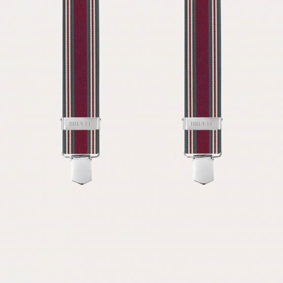 Burgundy suspenders with vertical stripes and clips
