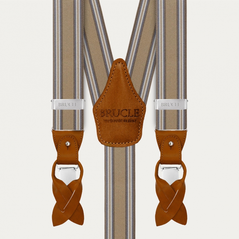 Bretelle beige a righe verticali per clip o bottoni