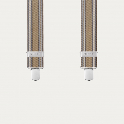 Beige striped suspenders with clips only and hand-colored leather