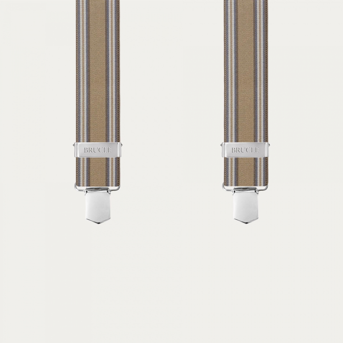 Beige striped suspenders with clips only and hand-colored leather