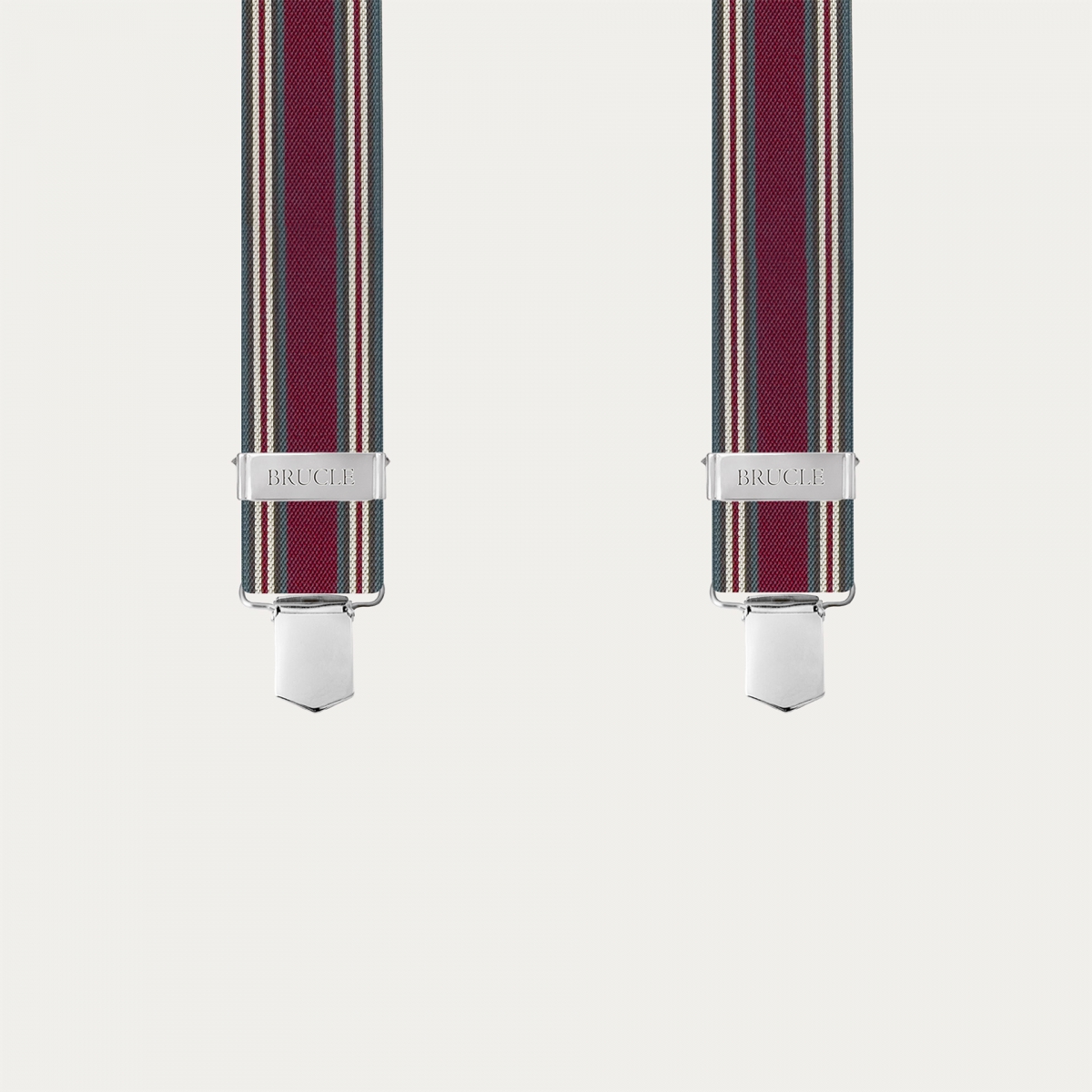 Burgundy striped suspenders with 4 bars, clips only