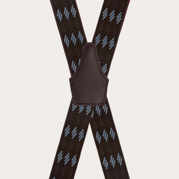 Breite braune Hosenträger mit blauen Streifen, 4 Streben und Clips