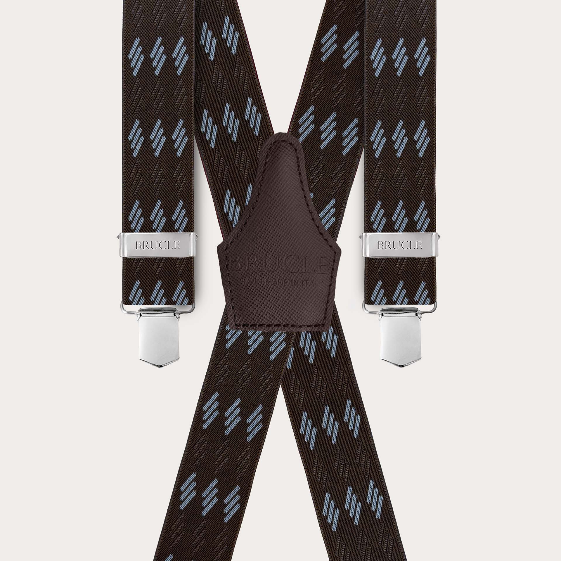 Bretelles larges marron à rayures bleues, 4 baleines et clips