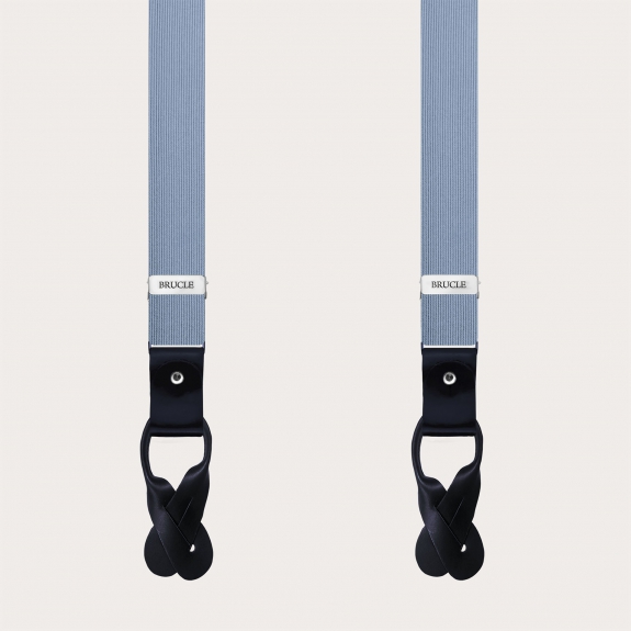 Refined thin suspenders in light blue silk