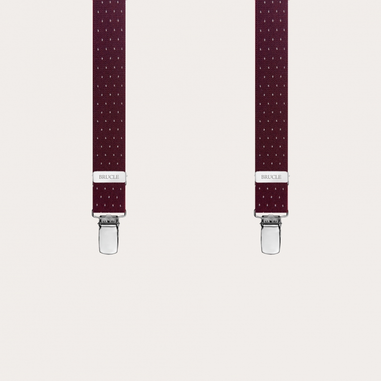 Bordeaux pin dot suspenders with 4 X-shaped straps