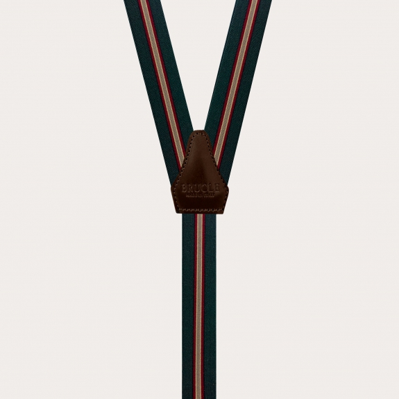 Diese schmalen regimental-grünen Y-Rücken-Hosenträger mit Clip-Befestigung