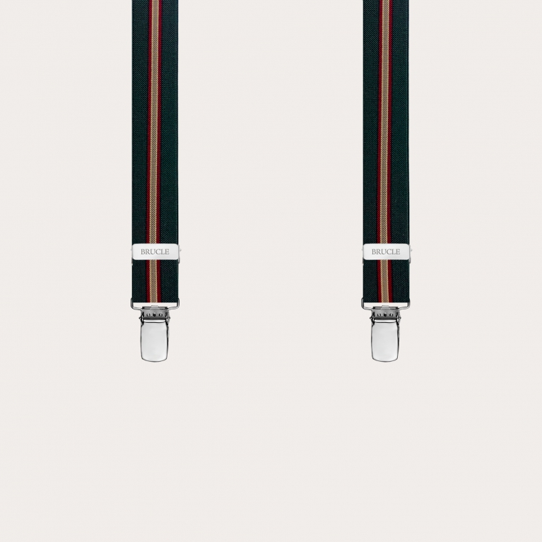 Narrow regimental green suspenders with 4 straps