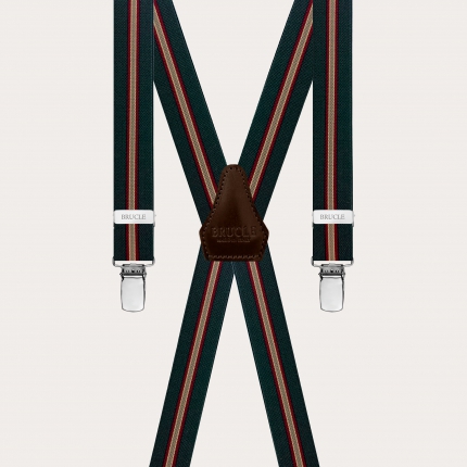 Schmale regimental-grüne Hosenträger mit 4 Riemen