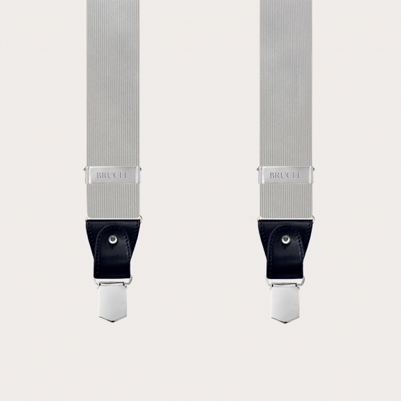 Tirantes de seda jacquard gris para hombre con cuero negro