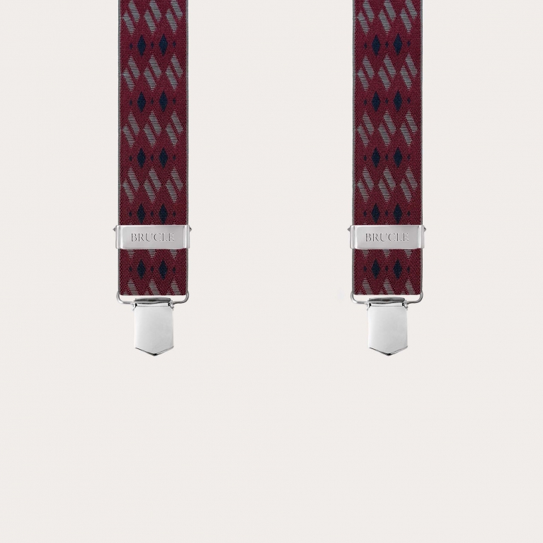 Bordeaux elastic suspenders in X with diamond pattern