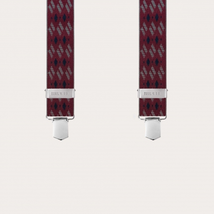 Bretelle elastiche bordeaux a X fantasia rombi