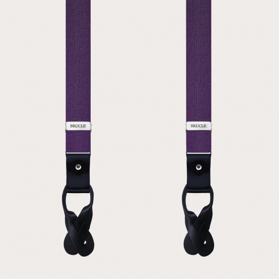 Narrow violet suspenders for men in jacquard silk for buttons or clips