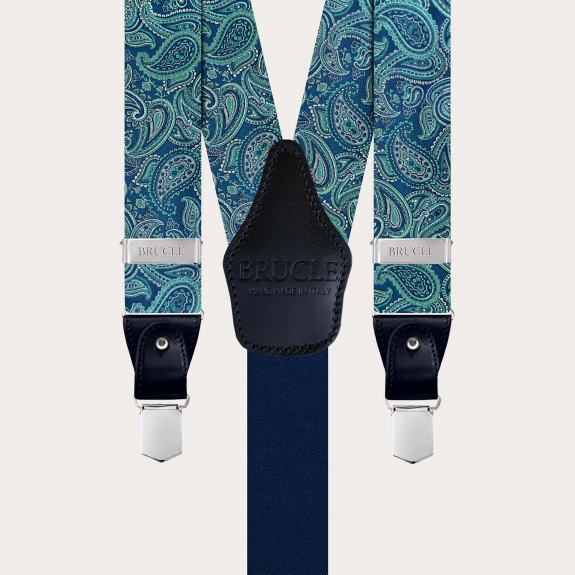 Elegantes tirantes de seda paisley verde