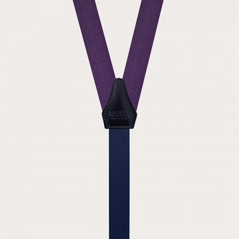 Tirantes estrechos violetas para hombre en seda jacquard para botones o clips