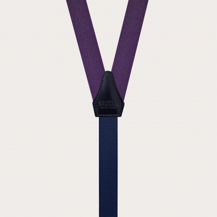 Bretelle strette viola per uomo in seta jacquard per bottoni o clip