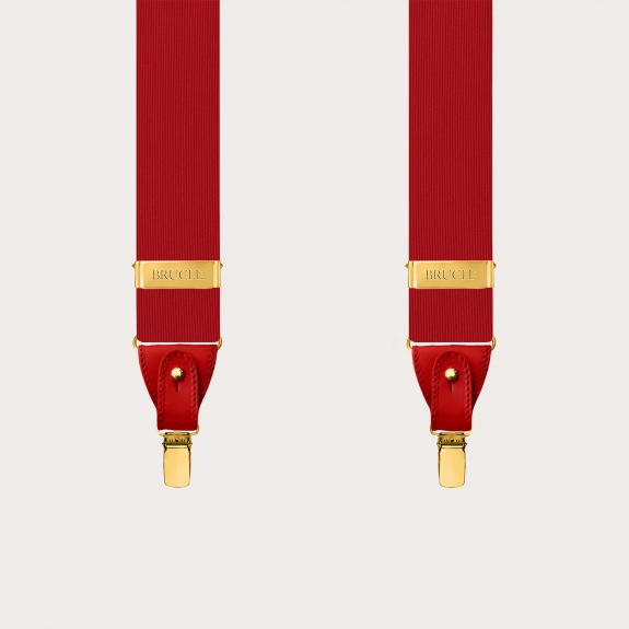 Bretelles pour hommes en soie rouge avec clips dorés double usage
