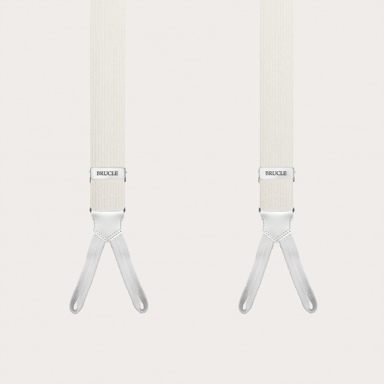 Formal skinny Y-shape suspenders with braid runners, white