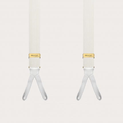 Bretelle strette in seta bianca con asole e regolatori oro