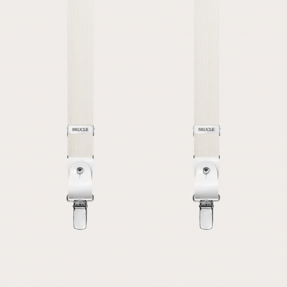 Narrow white silk suspenders