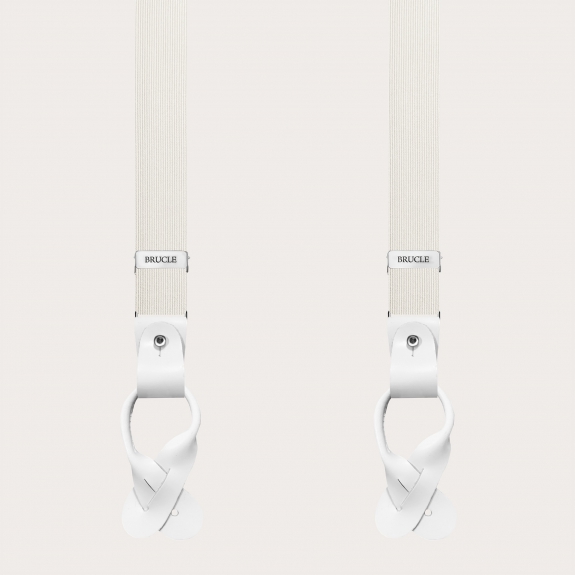 Narrow white silk suspenders