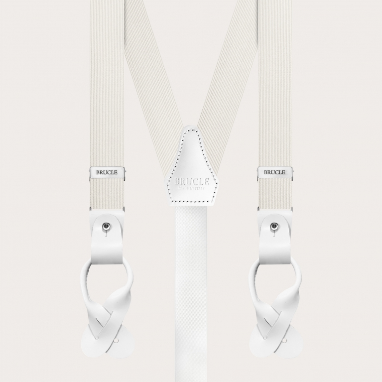 Narrow white silk suspenders