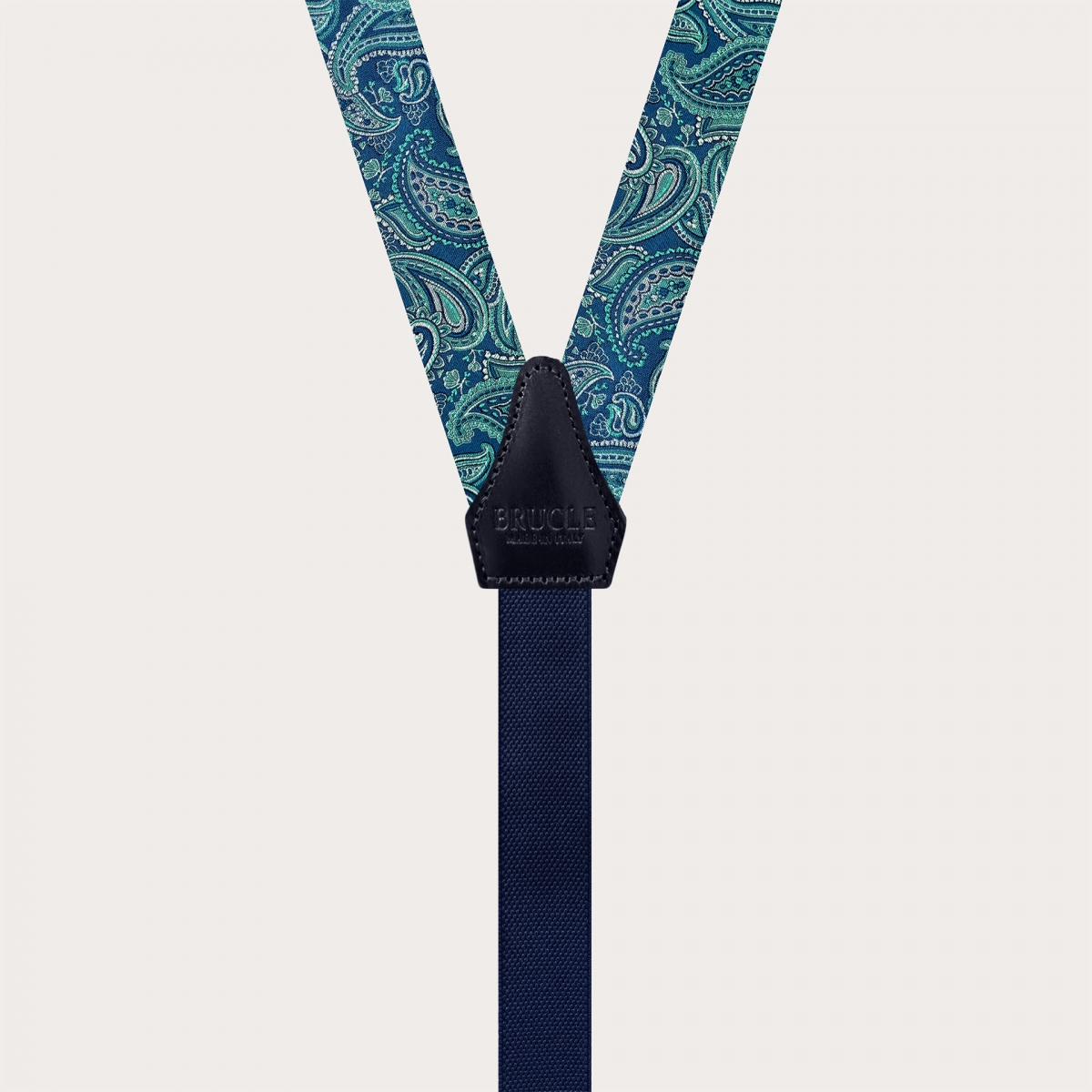 Tirantes estrechos de seda verde paisley para clips y botones