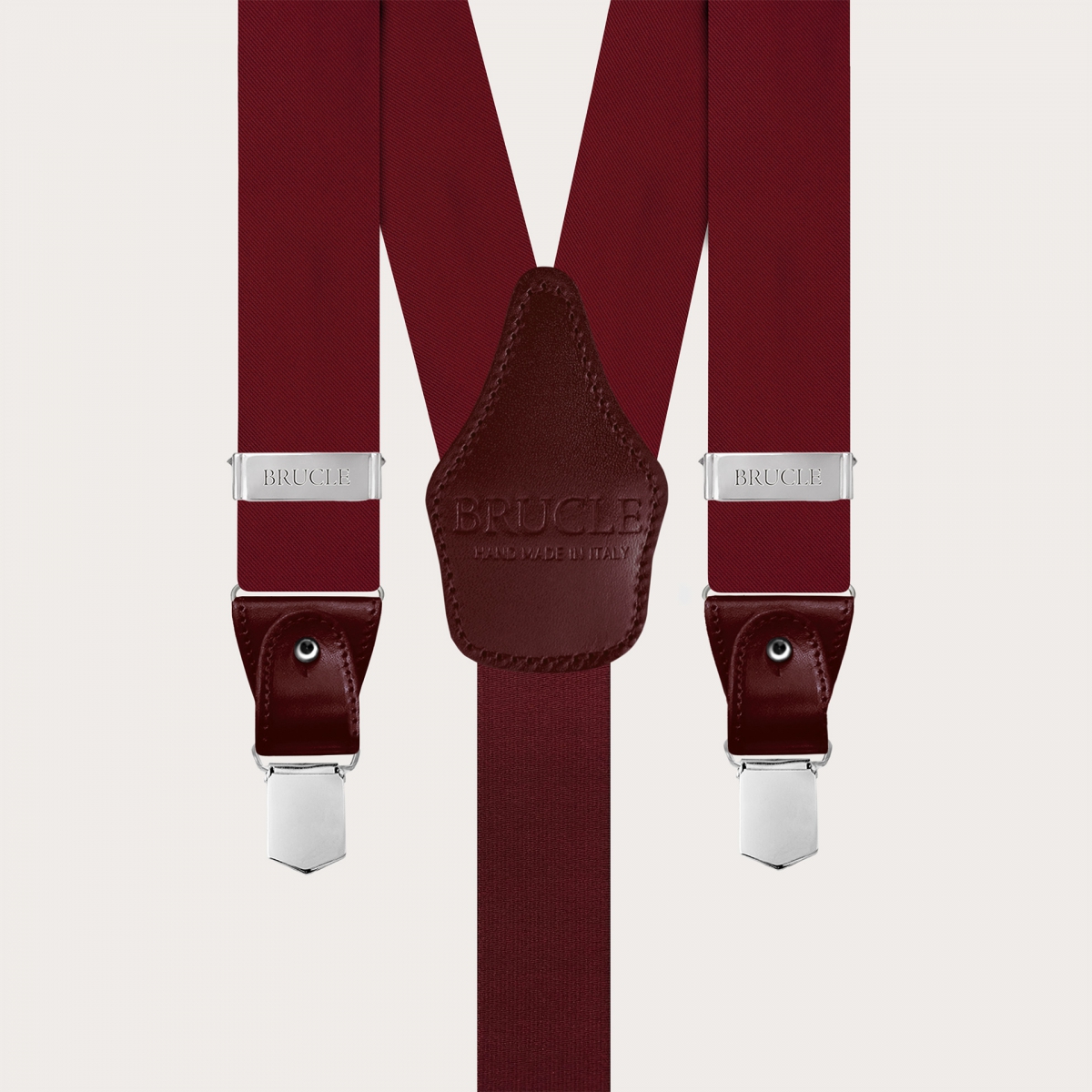 Bretelles pour hommes bordeaux en satin de soie à double usage, avec des boutons ou des clips sans nickel