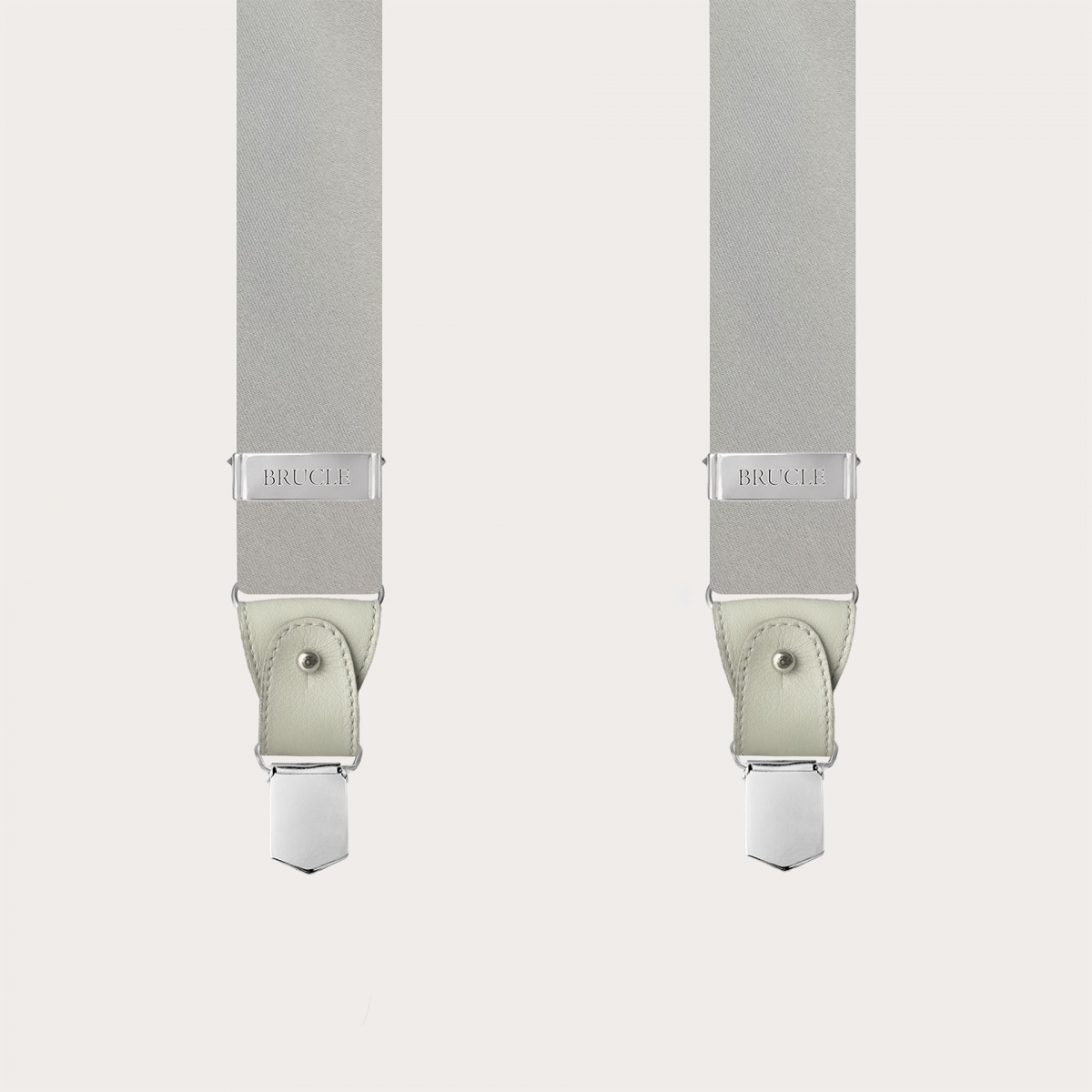 Formal Y-shape tubular silk suspenders, grey