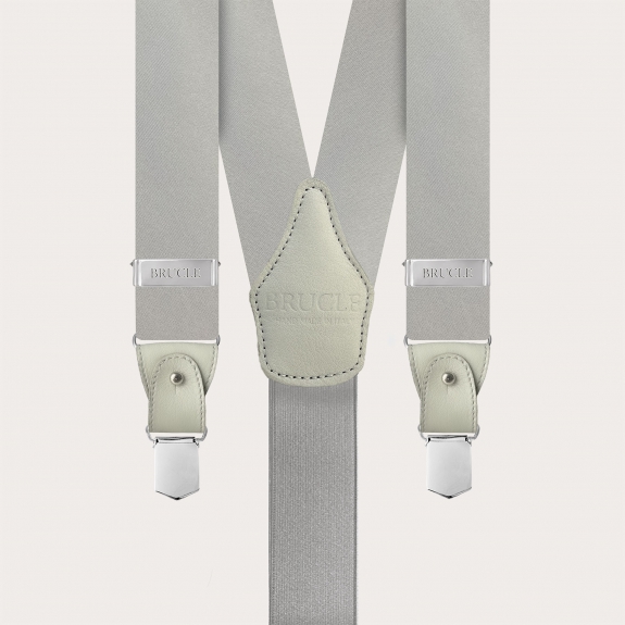 Formal Y-shape tubular silk suspenders, grey